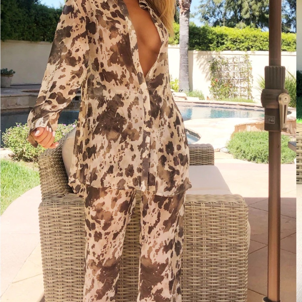 Cow Print Sheer Matching Set – Top & Pants (Size 2)